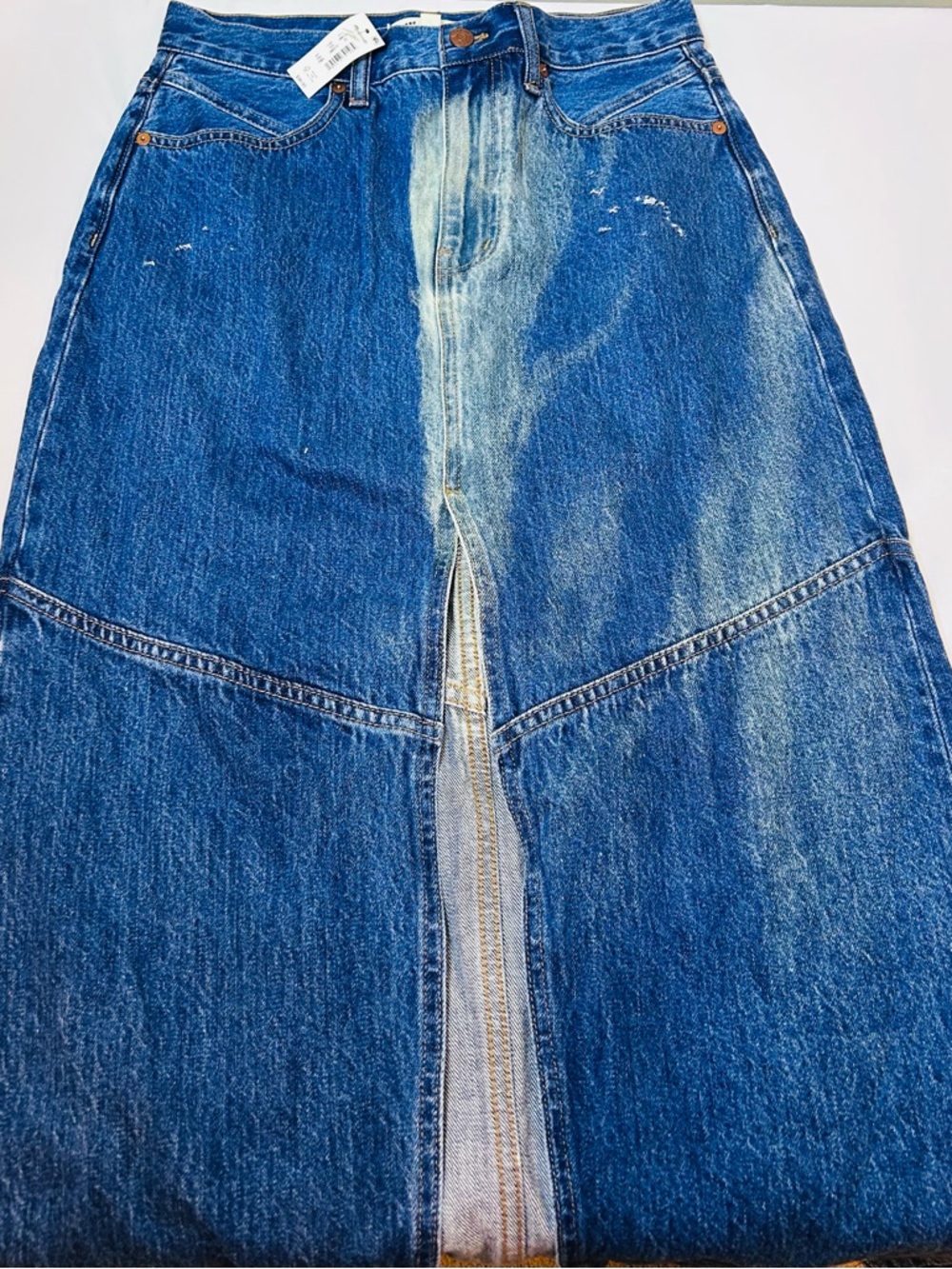 Madewell Women’s NWT Long denim high slit maxi skirt 100% Cotton Size 26